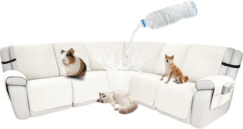 Vista 30 de Fundas impermeables para sofá reclinable seccional en forma de L, 7 piezas, antideslizantes, lavables, juego de fundas reclinables para mascotas