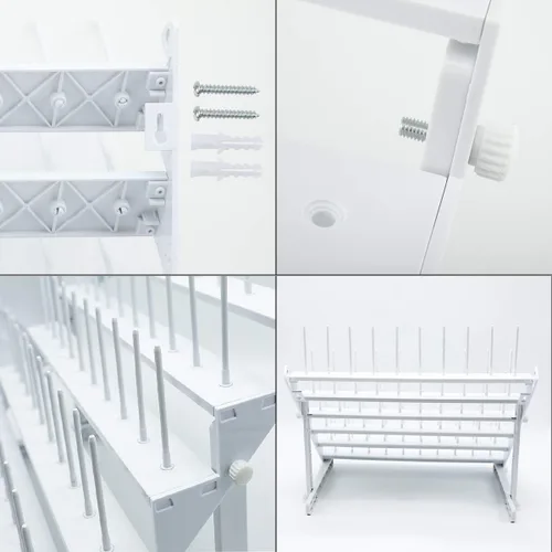 Vista 6 de Sew Tech Estante de Hilo para 60 Carretes o 30 Conos, Soporte de Hilo Grande Montado en Pared con Clavijas Largas, Soporte de Hilo de Plástico