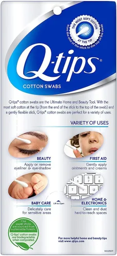 Vista 2 de Q-tips Hisopos de algodón para higiene y cuidado de la belleza, hisopos de algodón originales hechos con 100% algodón, 625 unidades (paquete de 2)