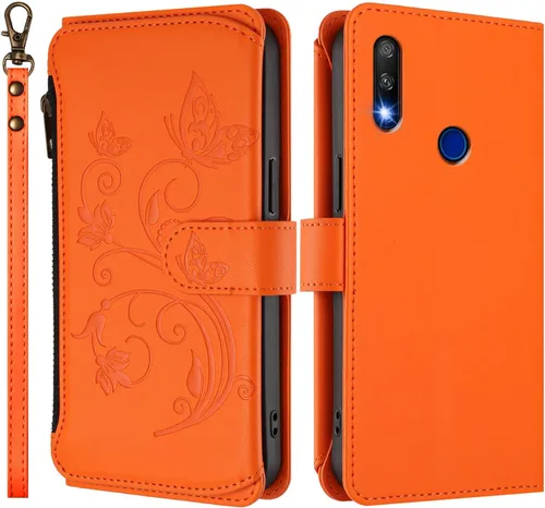 Vista 12 de Funda tipo cartera para Huawei Y9 Prime 2019, mariposa de piel sintética con cierre magnético, con soporte para 5 tarjetas, funda protectora a Negro