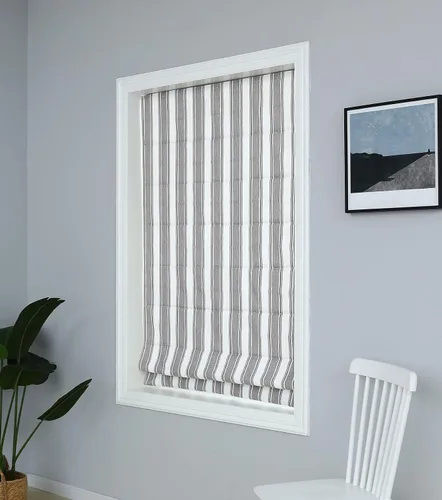 Vista 14 de Everyday Celebration Persianas romanas para ventanas, 100% opacas, sin cordones, rayas verticales, persianas de tela tejida, 26 pulgadas de ancho x