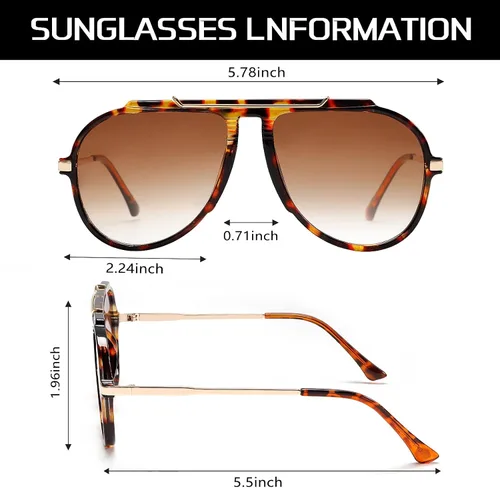 Vista 5 de Gafas de sol de aviador de gran tamaño para mujeres y hombres, estilo retro de los años 70, lentes de sol de metal dorado sin enredos, cuadrados
