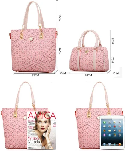 Vista 6 de Juego de 6 bolsos para mujer, de piel sintética, multiusos, clásico, bolsa de hombro