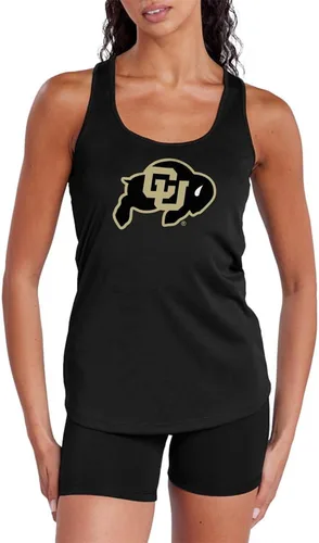 Vista 371 de Camiseta deportiva sin mangas oficial de NCAA Collegiate para mujer, con espalda cruzada, colección con logotipo primario