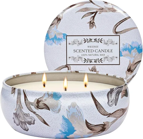 Vista 36 de M&SENSE Velas aromáticas de bayas cítricas, vela grande de lata de soja de 3 mechas, más de 40 horas de tiempo de combustión, cera vegana 100%