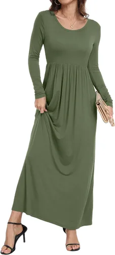 Vista 3 de Vestido largo de manga cortalarga, holgado, liso, informal y con bolsillos para mujer