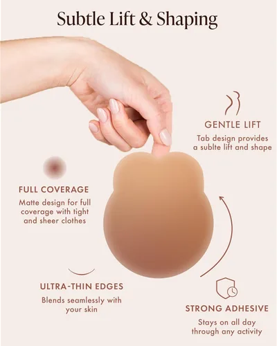 Vista 4 de Bare Babe Cubrepezones con Levantamiento - Brasier Adhesivo Reutilizable Push Up - Pezoneras Impermeables Sin Tirantes para Mujeres 4 Sombras