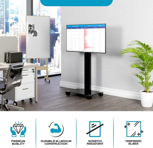 Vista 7 de SONOROUS PL-2510 - Soporte de TV premium para sala de estar y dormitorio, moderno soporte de piso de lujo con soporte giratorio y base de vidrio