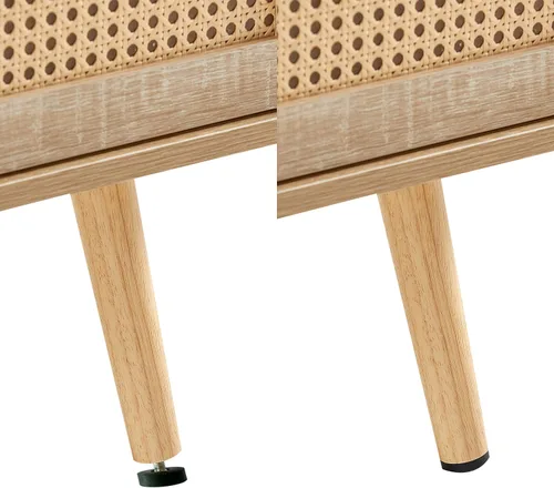 Vista 7 de Mesa de centro de ratán con armario de almacenamiento y estante abierto, mesa central de madera con puerta corredera de ratán, muebles modernos