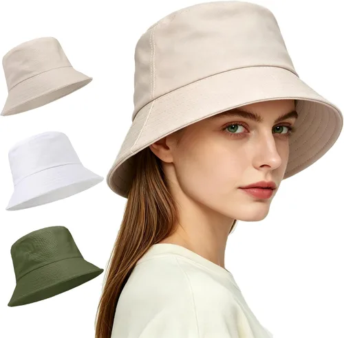 Vista 18 de Paquete de 3 sombreros de verano unisex para actividades al aire libre 3 Negro/Blanco/Beige