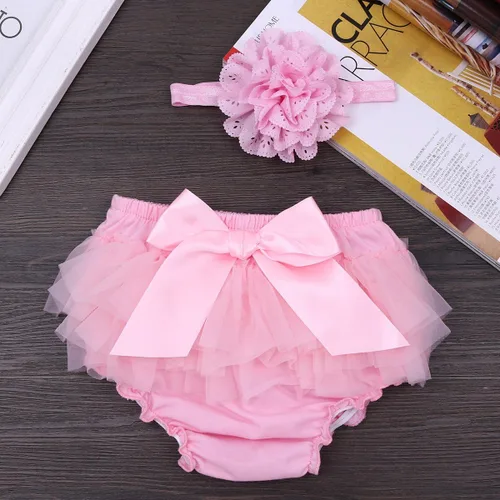 Vista 3 de JEATHA Traje de 2 piezas para sesión de fotos de baby shower, tul con volantes y lazo con diadema de flores