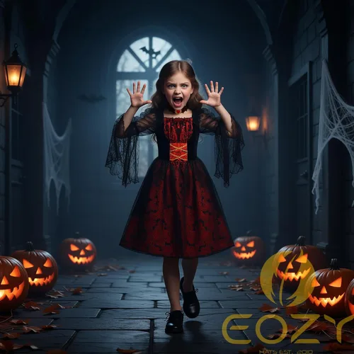 Vista 4 de Disfraz de vampiro de Halloween para niñas, disfraz con clip para el cabello