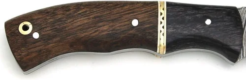 Vista 4 de Damascus Steel Collection Hacha de mango de madera de dos tonos con funda de cuero al aire libre caza camping hacha