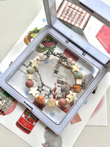 Vista 3 de Y2K Pulseras Acubi Estrellas con Cuentas de Doble Capa Cadenas Fairycore Grunge Joyas Downtown Girl Coquette Accesorios