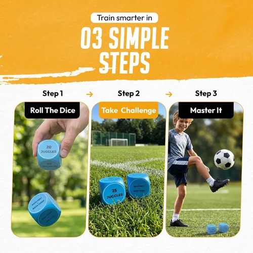 Vista 4 de Regalo de fútbol para niños y niñas de 8 a 12 años (6 dados de entrenamiento de fútbol) malabarismo, juego de pies y pases - Divertido juego