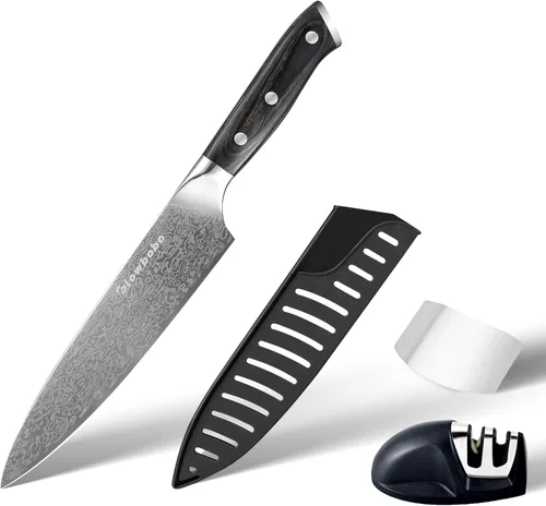 Vista 3 de Cuchillo de chef de 8 pulgadas, cuchillo de cocina de acero inoxidable de alto carbono con afilador y protector de dedos, cuchillo de cocina