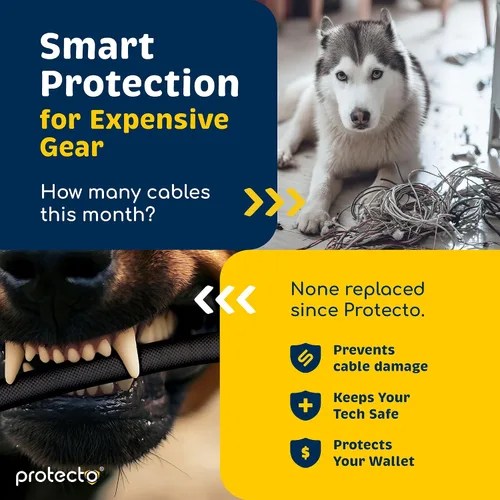 Vista 4 de PROTECTO Protector de Cables Resistente para Perros y Gatos, Funda Larga de 10 Pies, Cubierta de Cable de 1/2 Pulgada Fácil de Usar para Mascotas