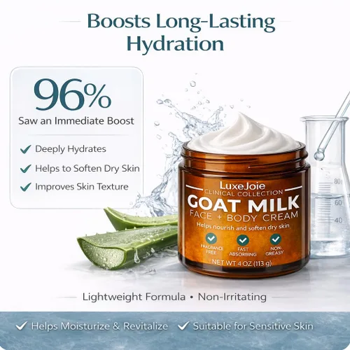 Vista 5 de LuxeJoie Crema facial de leche de cabra – Hidratante sin fragancia para piel seca y sensible – Hidratación rápida no grasa – Suave loción facial