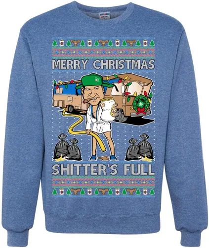 Vista 43 de Wild Bobby Sudadera con gráfico de cuello redondo con texto en inglés "Merry Christmas Shitter's Full Funny Ugly Christmas" Negro (black Hoodie)