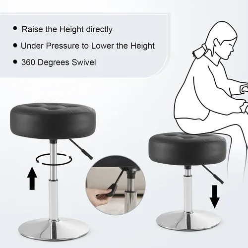 Vista 5 de Gitrah Silla de Tocador Negra para Cuarto de Maquillaje Taburete de Tocador para Cuarto de Maquillaje Redondo Acolchado de Cuero PU Silla