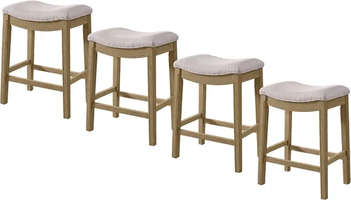 Vista 13 de ROME + OAK Juego de 2 Taburetes de Mostrador Parker de 26", Taburete de Bar de Cocina sin Respaldo Tipo Silla de Montar en Acabado de Madera Natural