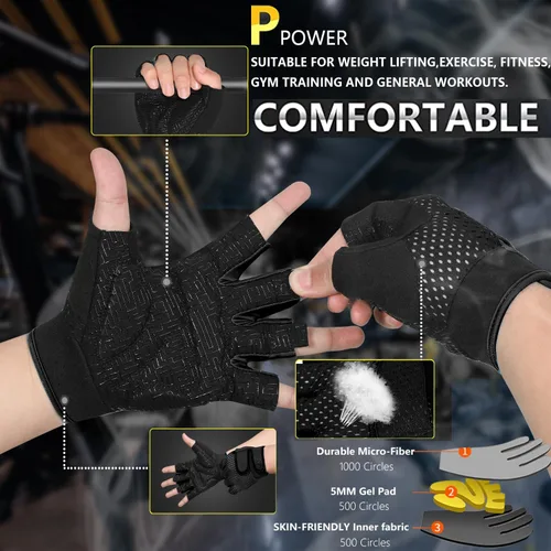 Vista 5 de MOREOK Guantes de entrenamiento acolchados para levantamiento de pesas para hombres y mujeres, gel de 0.197 in guantes de gimnasio con agarre sin