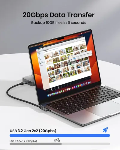 Vista 2 de Silkland Cable de datos USB C de 20 Gbps en ángulo recto, corto de 1 pie y 90 grados USB C 3.2 Gen 2x2, cable de transferencia de datos de alta