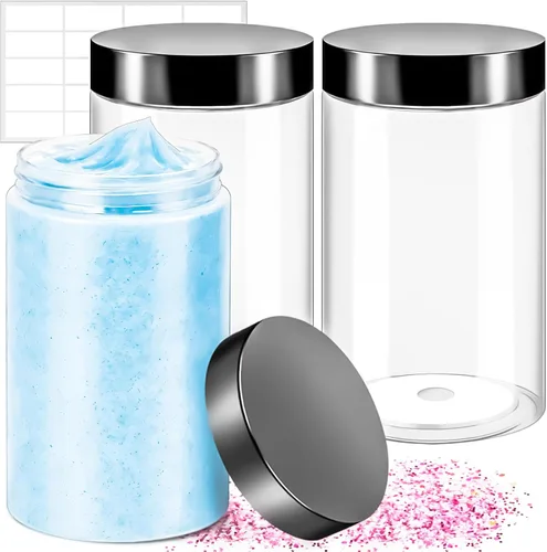 Vista 15 de Paquete de 15 tarros de plástico redondos transparentes de 1 onza con tapas, frascos pequeños para cosméticos de 1 fl oz, recipientes de maquillaje