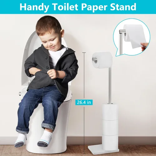 Vista 6 de Soporte de papel higiénico de pie, 6 rollos moderno de acero inoxidable de pie para baño, soporte para rollo de papel higiénico con almacenamiento