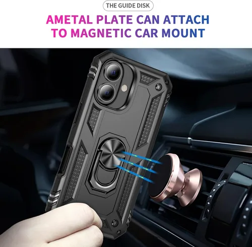 Vista 5 de Korecase Funda de teléfono para iPhone 16 con anillo de soporte, grado militar, a prueba de golpes, cuerpo completo, protección resistente para Negro