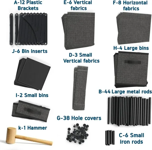 Vista 8 de Estante organizador de almacenamiento de tela de 6 cubos para dormitorio, sala de juegos y más, estantes resistentes para cubos de bricolaje en negro
