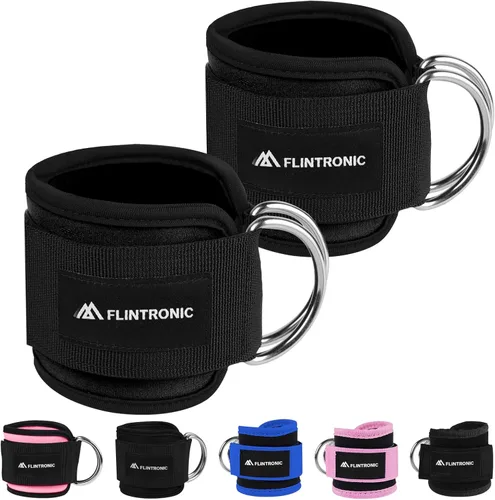 Vista 9 de flintronic 2 correas de tobillo para máquina de cable, puños de gimnasio con doble anillo en D de acero inoxidable, tobillera de gimnasio