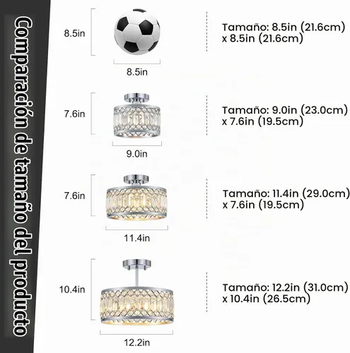 Vista 5 de YURNYQ - Lámpara de techo de cristal cromado, 1 luz, 9.05 pulgadas Modern Semi Flush Mount Ceiling Light, Hallway Lighting Fixtures Ceiling Lamp