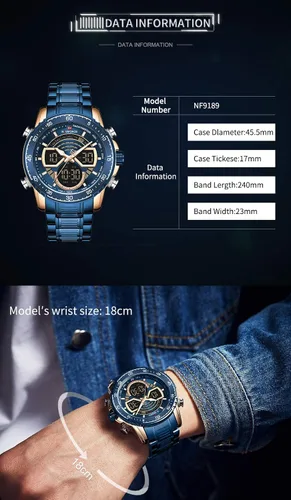 Vista 5 de NAVIFORCE Reloj para hombre cronógrafo impermeable deportivo analógico digital cuarzo relojes de negocios moda de acero inoxidable Militar