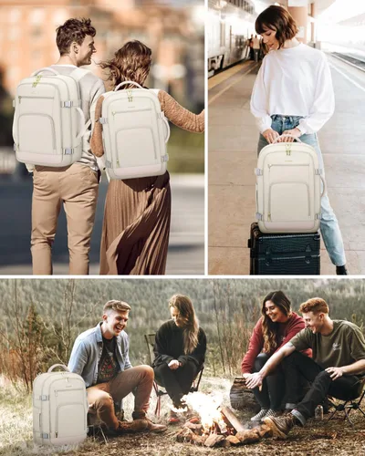 Vista 9 de LOVEVOOK Mochila de viaje para mujer y hombre, Beige, Mochilas de viaje