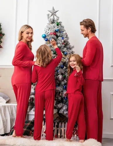 Vista 5 de Ekouaer Conjunto de pijama de Navidad familiar a juego para mujeres, hombres, niños, pijamas de manga larga, ropa de dormir para vacaciones