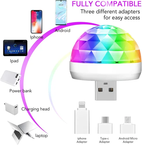 Vista 3 de Lmaytech Luces USB para fiesta de mini bola de discoteca, luces estroboscópicas activadas por sonido, luces LED portátiles para el ambiente