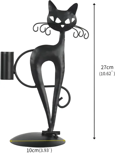Vista 2 de Candelabro cónico de gato negro para velas LED sin llama, candelabro retro rústico de metal para decoración de gato para centro de mesa, mesa