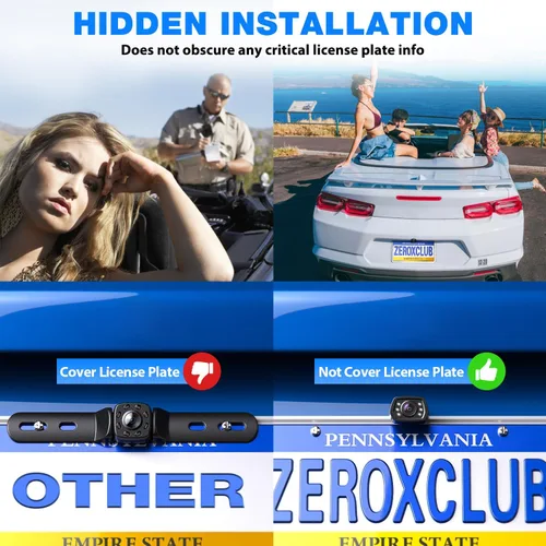 Vista 2 de ZEROXCLUB - Cámara de respaldo para automóvil, 6 luces LED, visión nocturna, IP69, impermeable, con cable, cámara de visión trasera, visión amplia