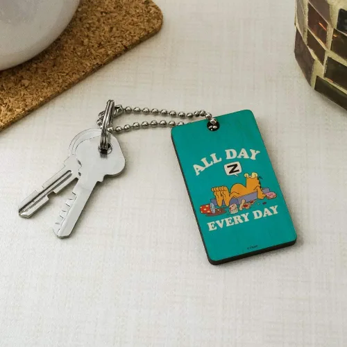Vista 2 de Garfield All Day Every Day Wood Wooden Rectangle Keychain Key Ring
