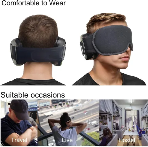 Vista 7 de Set de orejeras con reducción de ruido y máscara para los ojos para dormir, juego de orejeras con cancelación de ruido y máscara de dormir 3D