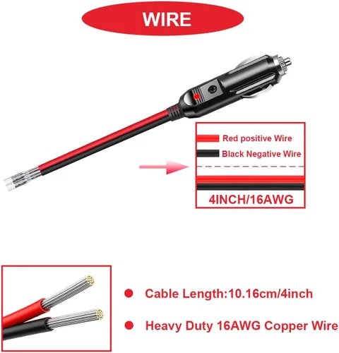 Vista 5 de Enchufe de repuesto para encendedor de cigarrillos macho de 12 V, enchufe macho de repuesto para encendedor de cigarrillos macho, con cables, luz