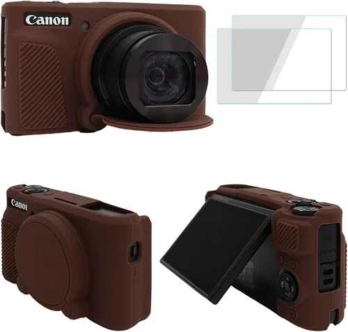 Vista 16 de VOVMOEYA SX740 - Juego de accesorios para funda de cámara [con 2 películas LCD templadas], funda protectora de silicona compatible con cámara Beige