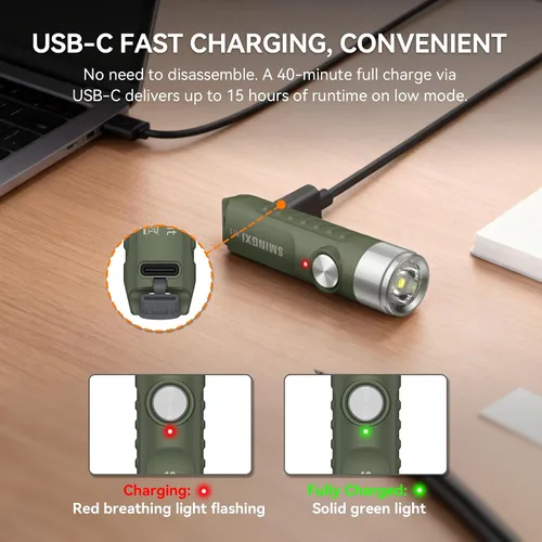 Vista 4 de Llavero recargable de 500 lúmenes, linterna EDC con base magnética, mini luz de bolsillo súper brillante con USB-C, IP66 pequeñas linternas ligeras