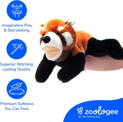Vista 4 de The Petting Zoo Marioneta de mano de panda rojo, regalo para niños, animales de marioneta, panda rojo, juguete de peluche interactivo de 16 pulgadas