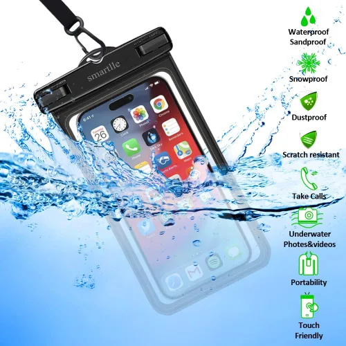 Vista 2 de Funda impermeable para teléfono, paquete de 2, bolsa seca para teléfono celular para iPhone 14, 13, 12, 11 Pro Max, XS Plus XR, Galaxy S23 S22 S21