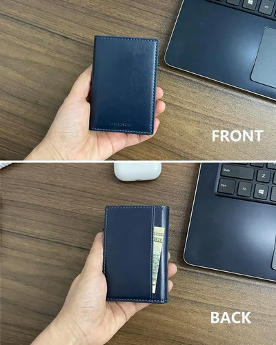 Vista 4 de POSKOU Pop Up Credit Card Holder Wallet for Men RFID Blocking Smart Slim Metal Minimalist Card Wallet