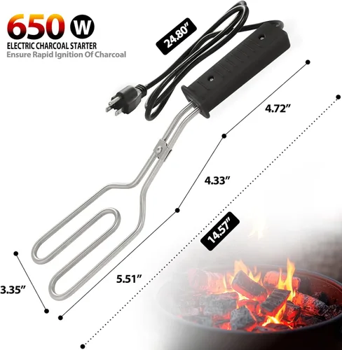 Vista 2 de Arrancador eléctrico de carbón de 650 W, encendedor de fuego para barbacoa, parrilla, chimenea, ahumador, fogatas, briquetas de encendido rápido