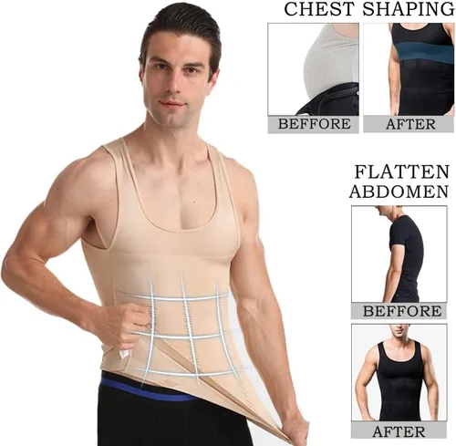 Vista 5 de LARDROK Chaleco adelgazante para hombre, camiseta de compresión para ginecomastia, control de abdomen, ropa