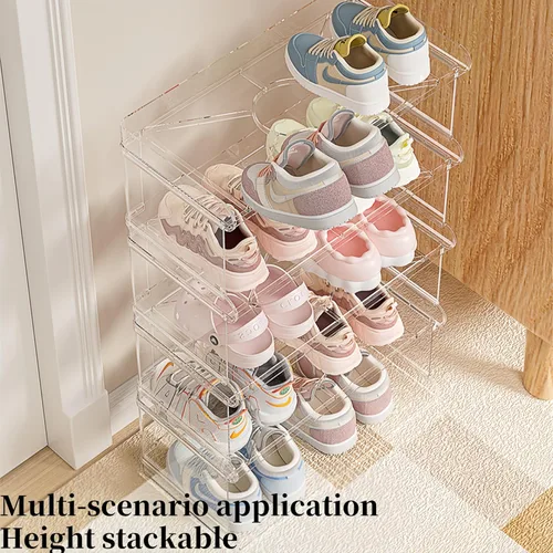 Vista 5 de Zapatero acrílico de 2 niveles para niños, organizador de zapatos para zapatos y botas, estante transparente para zapatos para armario, organizador